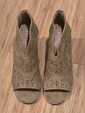 Jellypop Tan Perforated Peep-Toe Mules